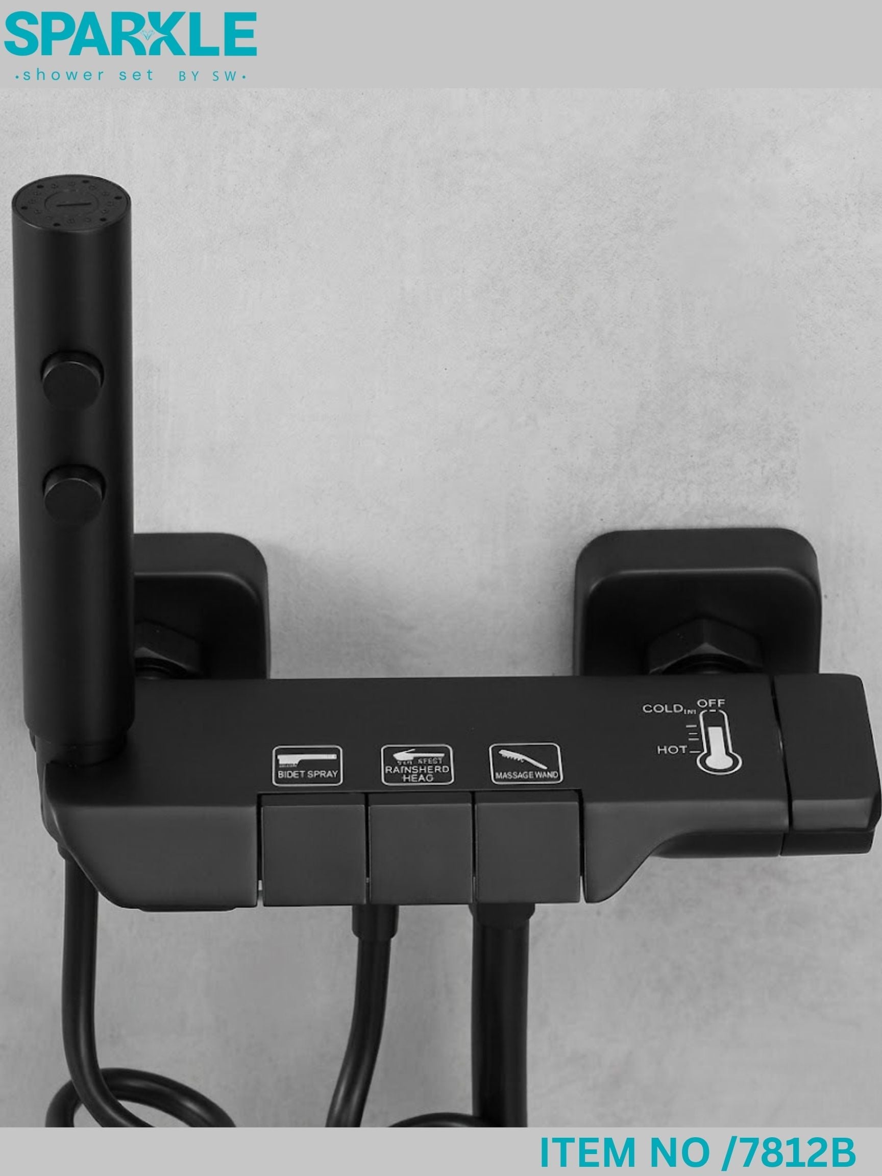 Modern Piano-Style Shower Console – Matte Black Finish (Model 7812B).