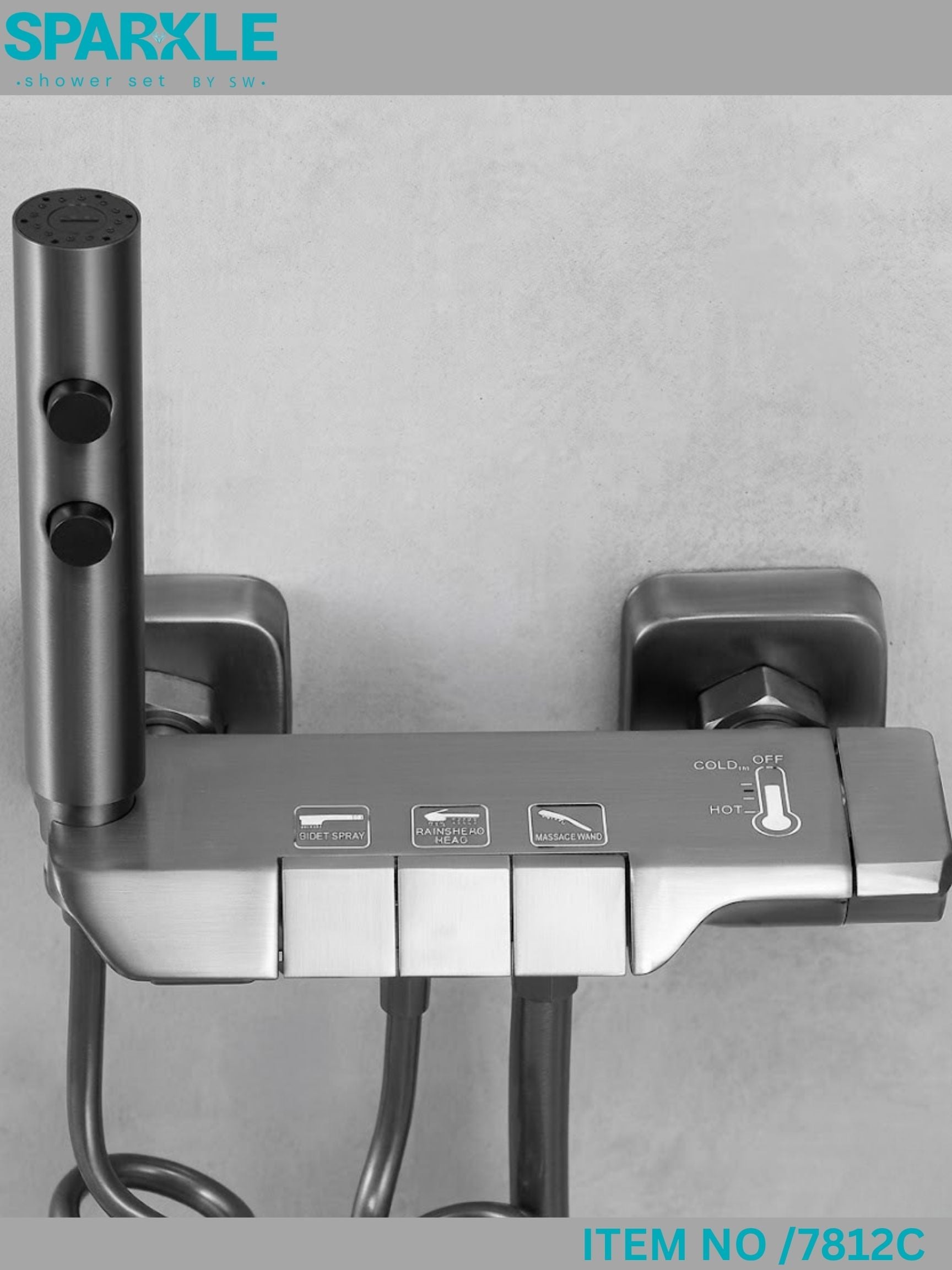 Modern Piano-Style Shower Console – Matte Black Finish (Model 7812B).