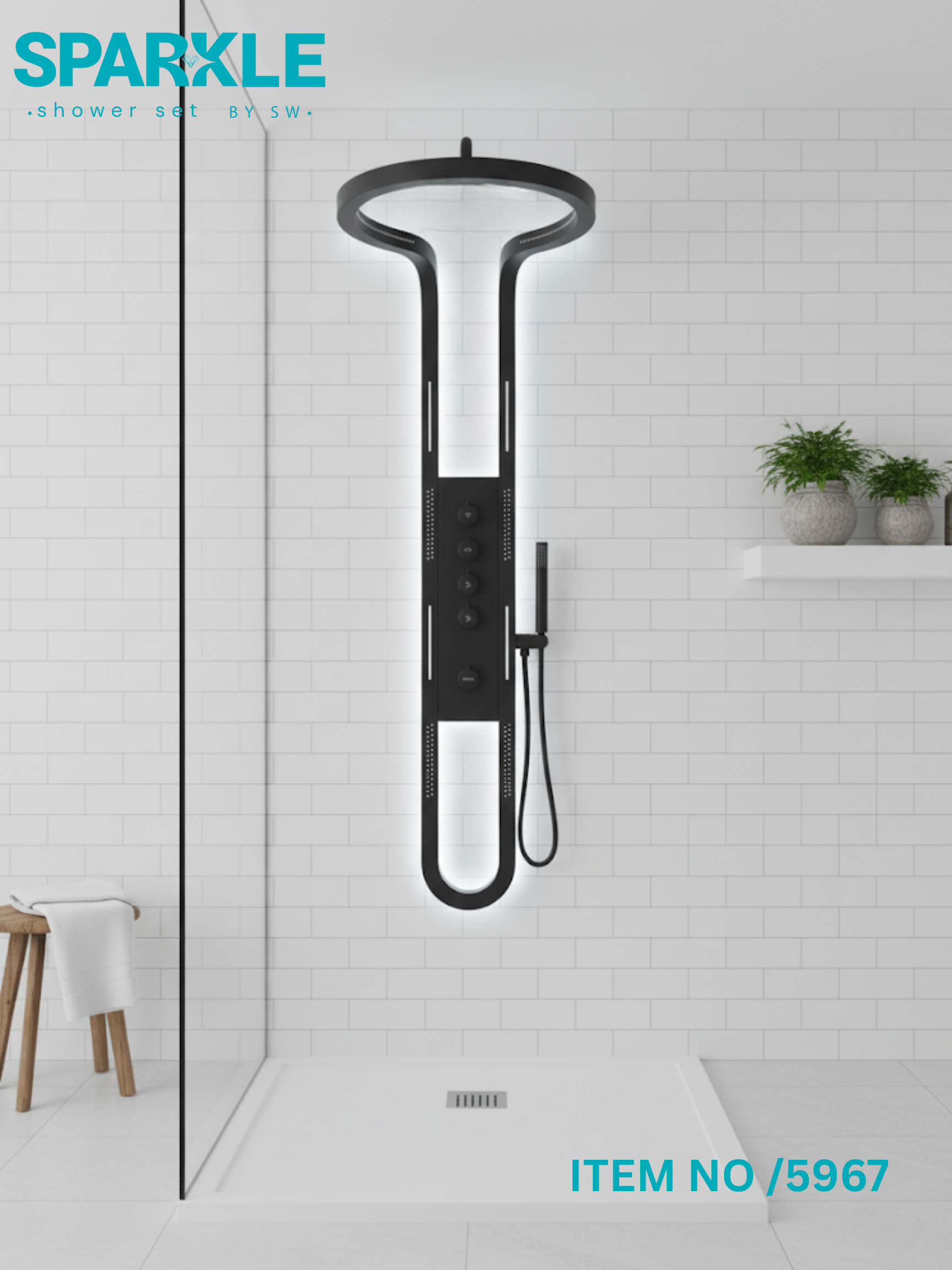 Black Shower Panel Sparkle Item No: 5967